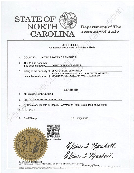 Apostille from North Carolina North Carolina apostille